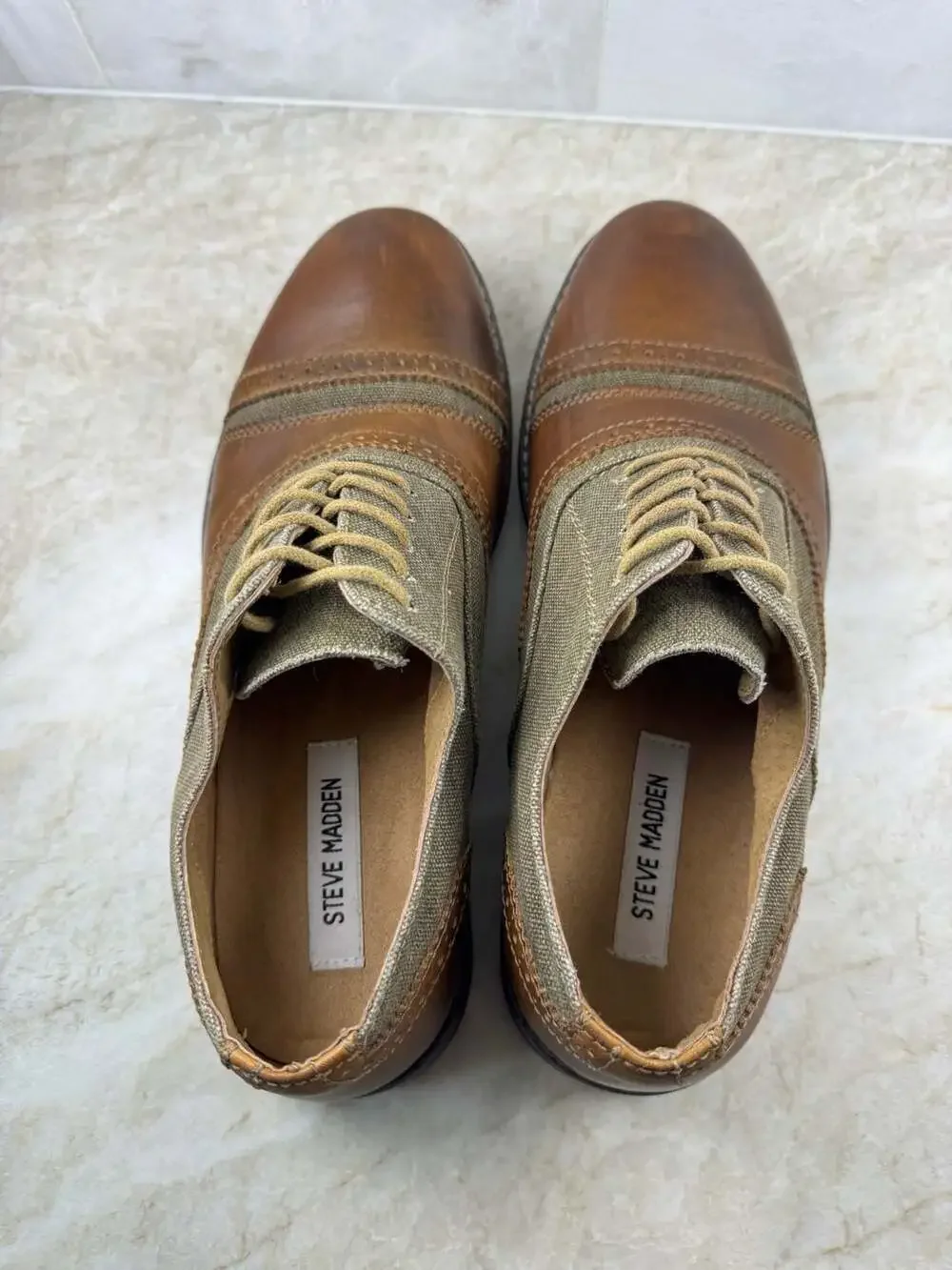 Steve Madden P-Camrin Leather Canvas Oxford Shoes Men’s 8M Brown